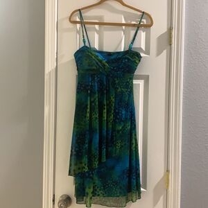 Blue Green Padded Animal Print Dress Glass Beads Large